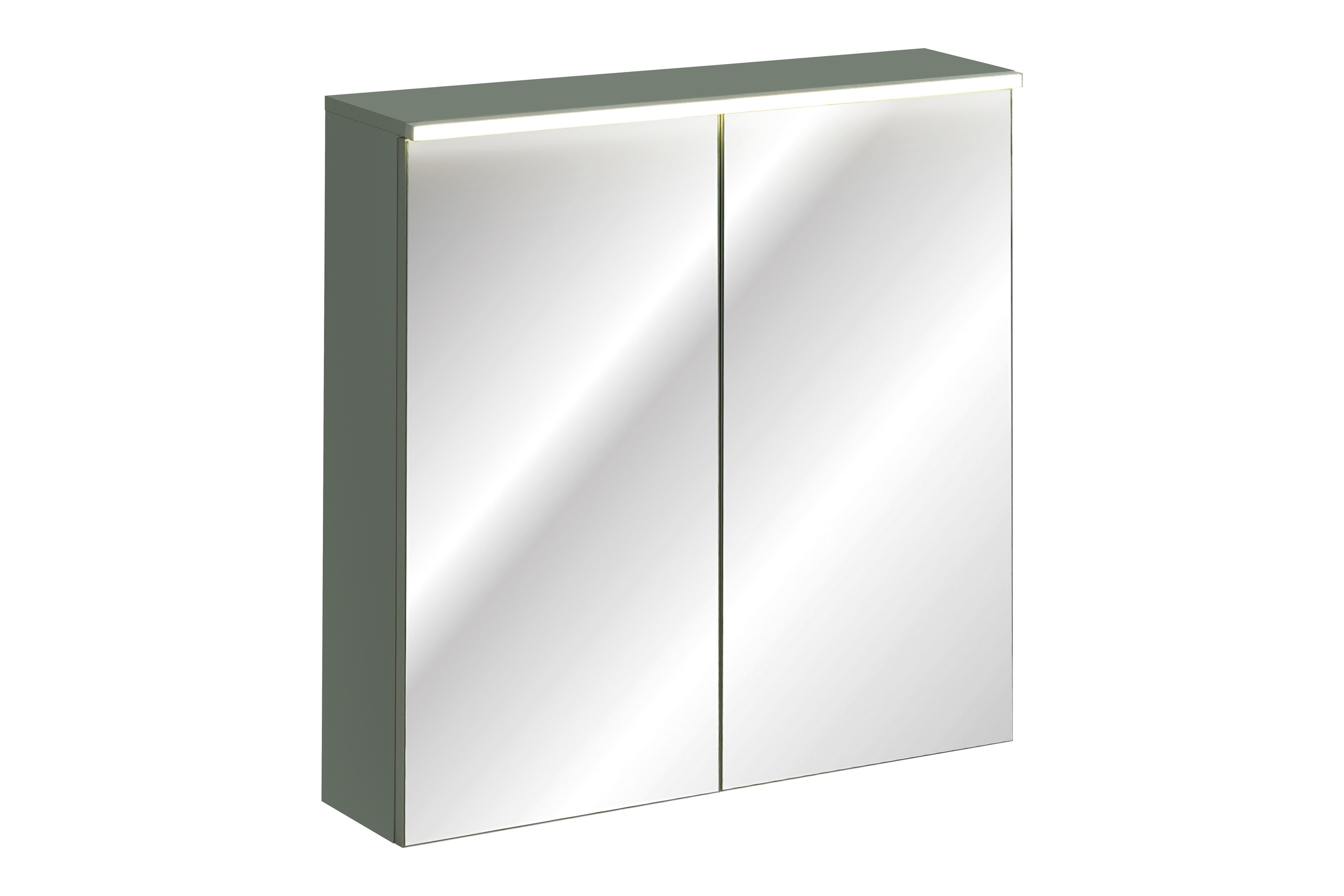 SOMBRA GREEN fürdőszoba bútor 100 cm-es tároló összeállítás tükrös szekrénnyel és felső szekrénnyel – SET-SOG 100CM MC UC LED-világításos tükrös szekrény 80 cm, 2 ajtós – GREEN UN 84-80-2D